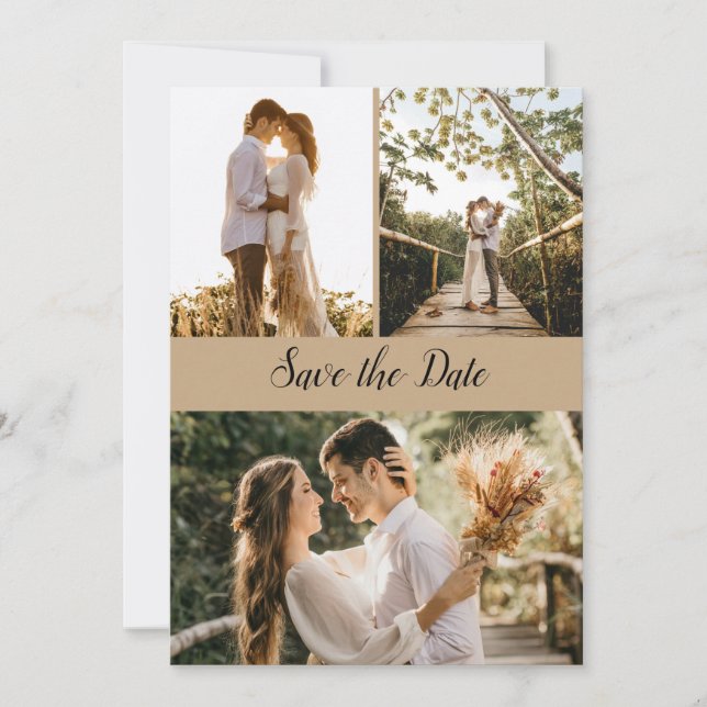 Modern Script Photo Collage Save the Date Card (Front)