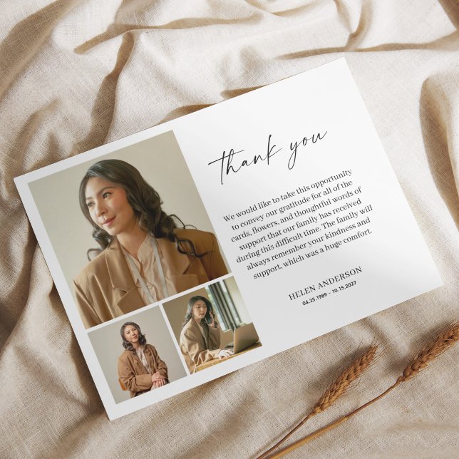 Modern Script Photo Collage Sympathy Thank You Card (Creator Uploaded)