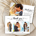 Modern Script Photo Collage Wedding Thank You Card<br><div class="desc">Modern Elegant Calligraphy Chic Script 3 Photo Collage Wedding Thank You Card. Stylish Modern wedding thank you template featuring 3 photo on the front with the text "Thank You" in a whimsical swirly hand lettering typography script swash tail font. 2-sided card at the back one (1) photo. Easily to personalise...</div>