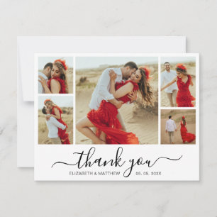 Modern Script Photo Collage Wedding Thank You Card