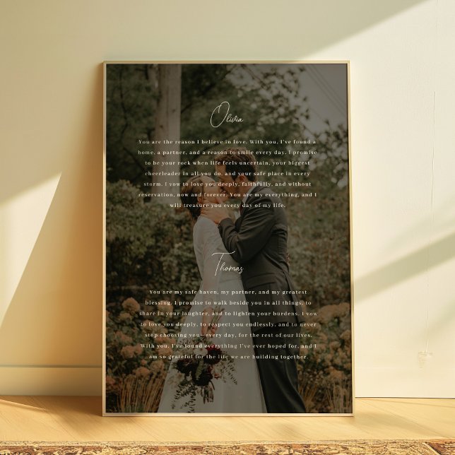 Modern Script Photo Custom Wedding Vows Poster (Creator Uploaded)