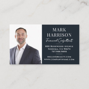Modern Script Photo Financial Consultant Business Card