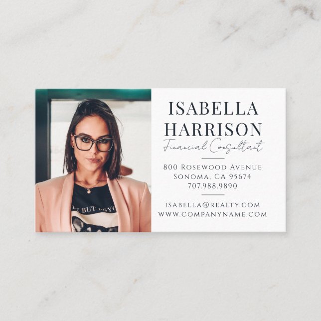 Modern Script Photo Financial Consultant Business Card (Front)