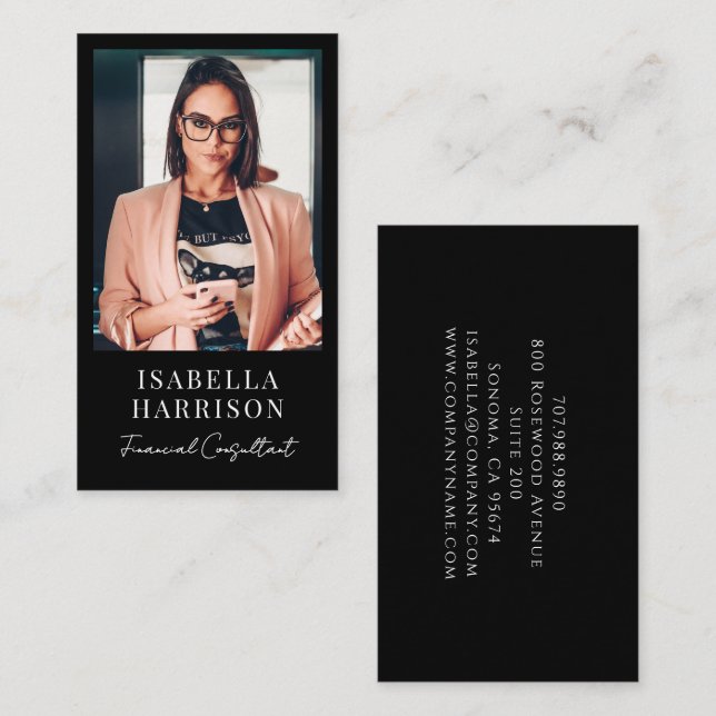Modern Script Photo Financial Consultant Business Card (Front/Back)