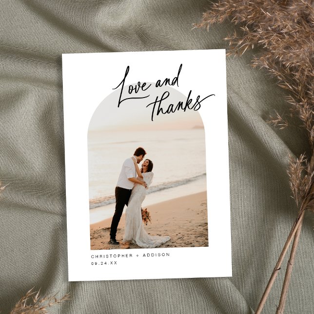 Modern Script Photo Flat Wedding Thank You Card (Shown on a 5" x 7" card)