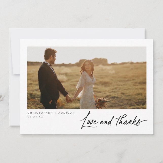 Modern Script Photo Flat Wedding Thank You Card (Front)