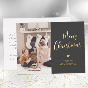 Modern Script Photo Foil Minimalist Holiday Postcard
