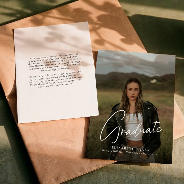 Modern Script Photo Graduation Announcement (Creator Uploaded)