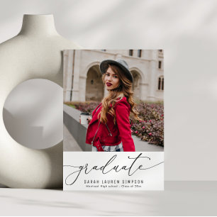 Modern script photo graduation announcement