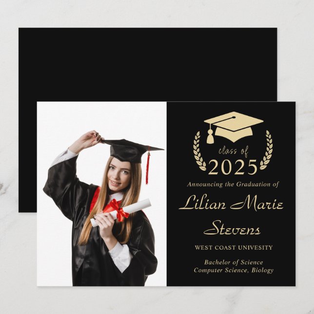 Modern Script Photo Graduation Announcement Card (Front/Back)