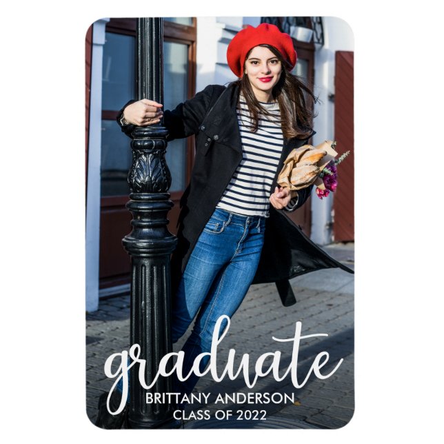 Modern Script Photo Graduation Announcement Magnet (Vertical)