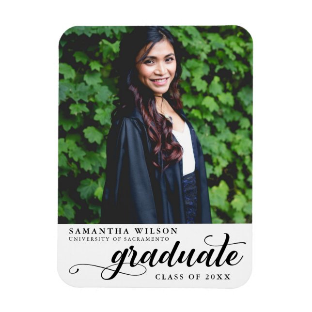 Modern Script Photo Graduation Announcement Magnet (Vertical)