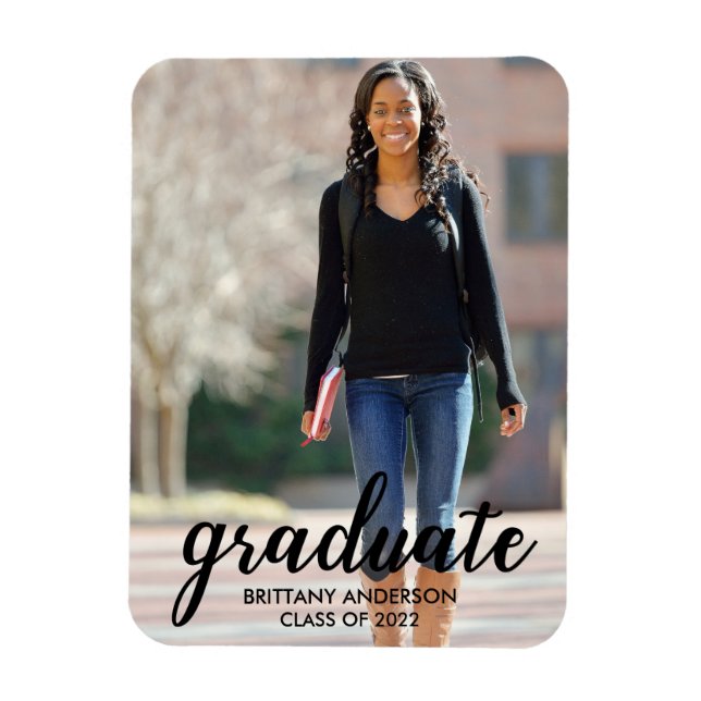 Modern Script Photo Graduation Announcement Magnet (Vertical)