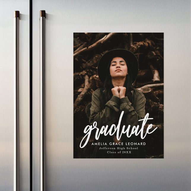 Modern Script Photo Graduation Announcement Magnet (Creator Uploaded)
