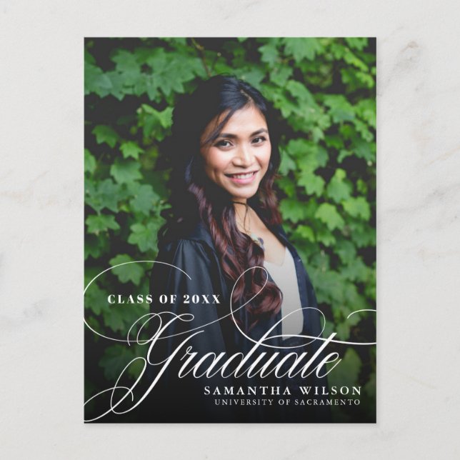 Modern Script Photo Graduation Announcement Postcard (Front)