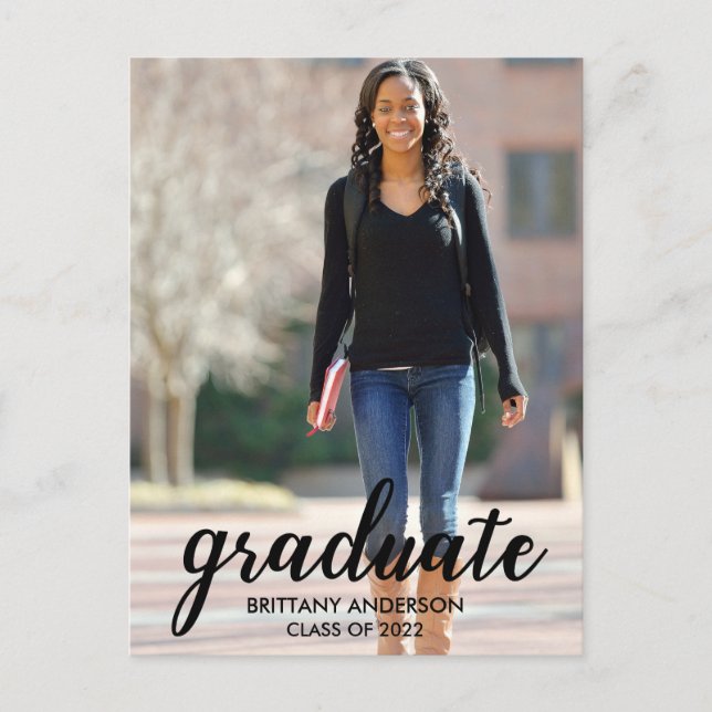 Modern Script Photo Graduation Announcement Postcard (Front)