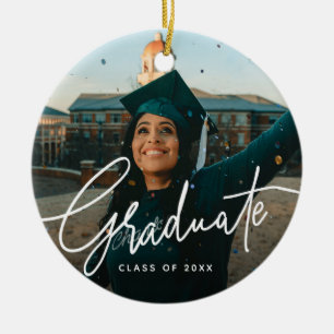 Modern Script Photo Graduation Ceramic Tree Decoration