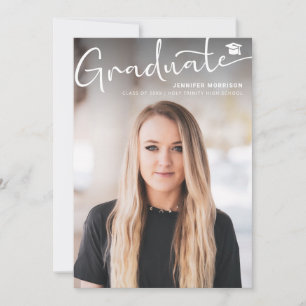 Modern Script Photo Graduation High School Senior  Announcement