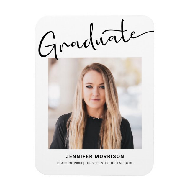 Modern Script Photo Graduation High School Senior  Magnet (Vertical)