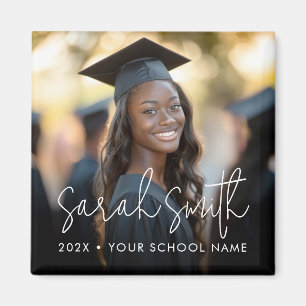 Modern script photo graduation magnet