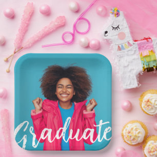 Modern Script Photo Graduation  Paper Plate