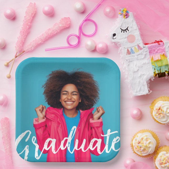 Modern Script Photo Graduation  Paper Plate (Party)