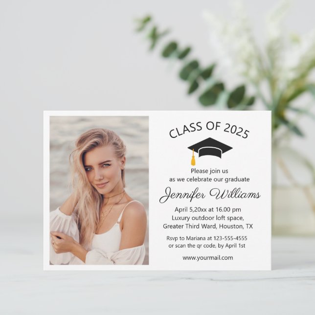 modern script photo graduation party class of 2025 invitation (Standing Front)
