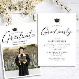 Modern Script Photo Graduation Party Invitation