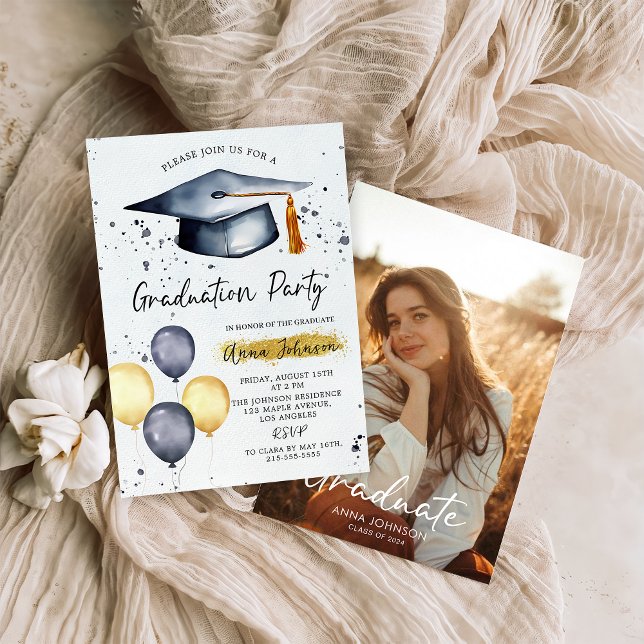 Modern Script Photo Graduation Party Invitation  (Creator Uploaded)