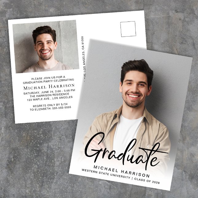 Modern Script Photo Graduation Party Invitation Postcard (Creator Uploaded)