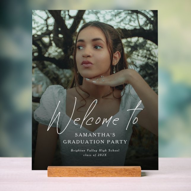 Modern Script Photo Graduation Party Welcome Sign (Neutral)