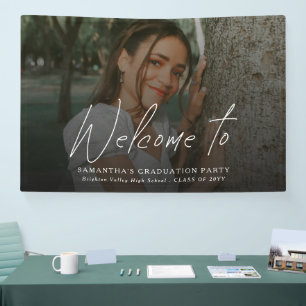 Modern Script Photo Graduation Party Welcome Sign