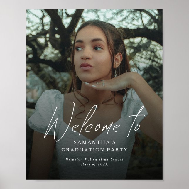 Modern Script Photo Graduation Party Welcome Sign (Front)