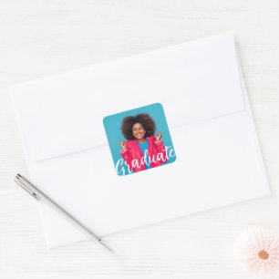 Modern Script Photo Graduation Square Sticker
