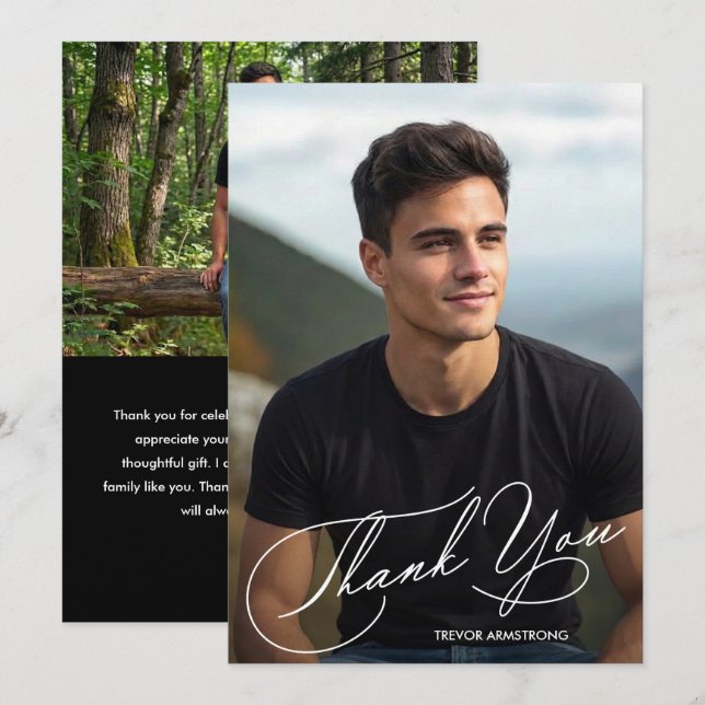 Modern Script Photo Graduation Thank You Card (Front/Back)