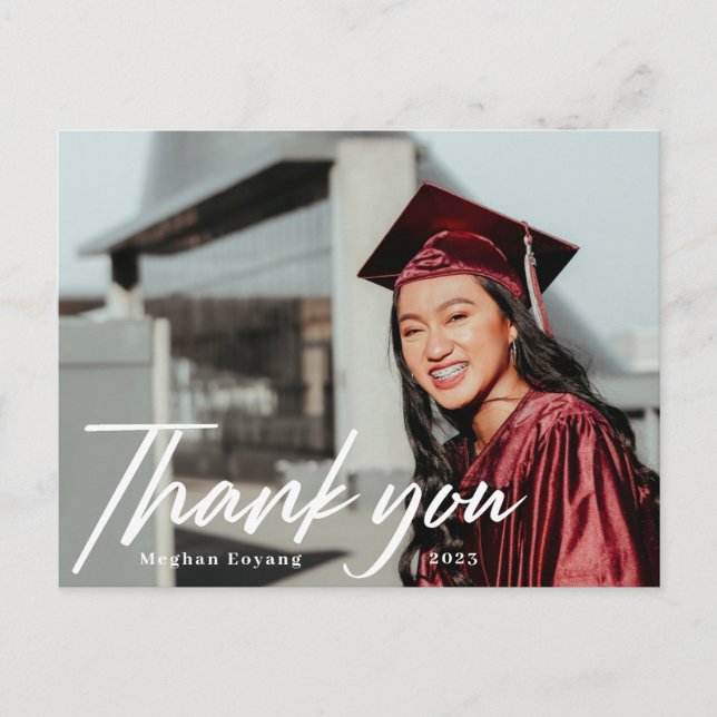 Modern Script Photo Graduation Thank You Postcard (Front)