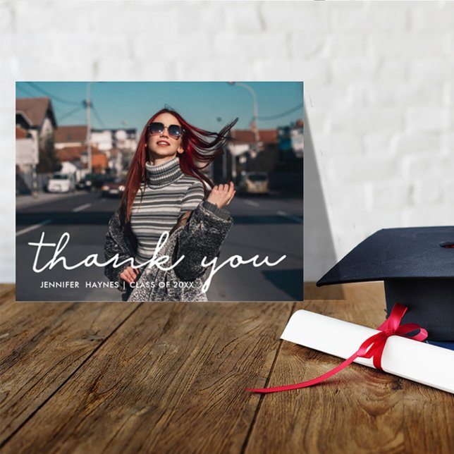 Modern Script Photo Graduation Thank You Postcard (Creator Uploaded)