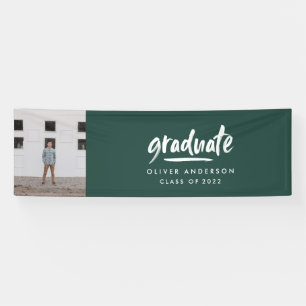 Modern script photo green elegant graduation banner