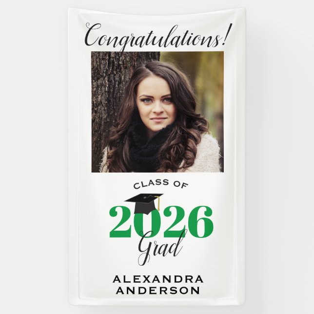Modern Script Photo Green Vertical Graduation Banner (Vertical)