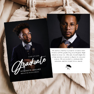Modern Script Photo High School Graduation  Announcement