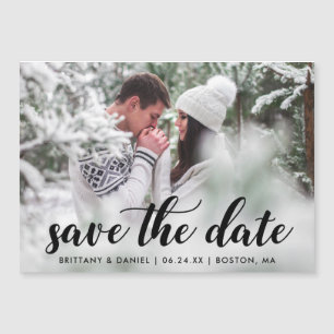 Modern Script Photo Magnetic Save The Date