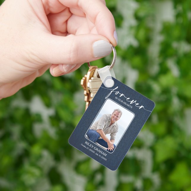 Modern Script Photo Memorial Forever in our Hearts Key Ring (Hand)