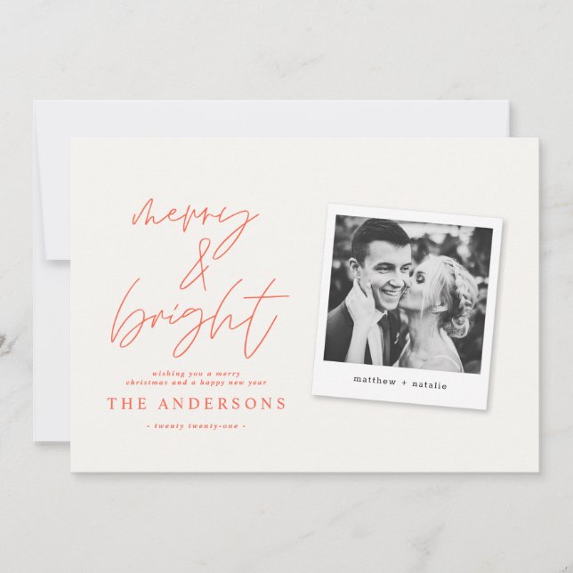 Modern script photo merry & bright christmas (Front)