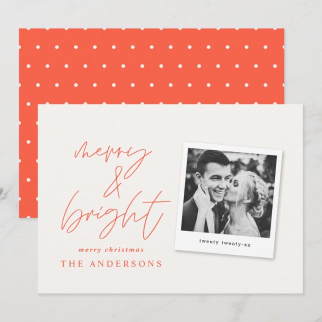 Modern script photo merry & bright christmas (Front/Back)