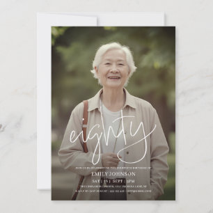 Modern Script Photo Minimal 80th Birthday Invitation