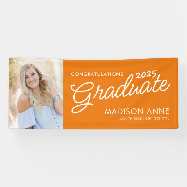 Modern Script Photo Orange Graduation Banner (Horizontal)