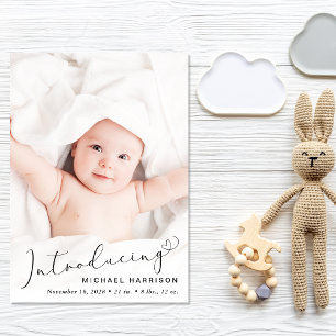 Modern Script Photo Overlay Birth Announcement