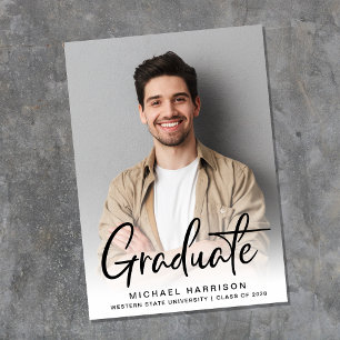 Modern Script Photo Overlay Graduation Announcement