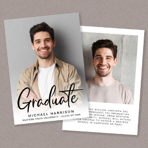 Modern Script Photo Overlay Graduation Announcement