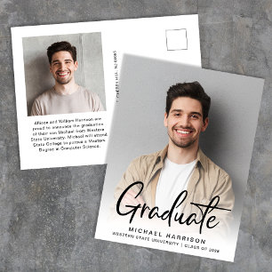 Modern Script Photo Overlay Graduation Announcement Postcard